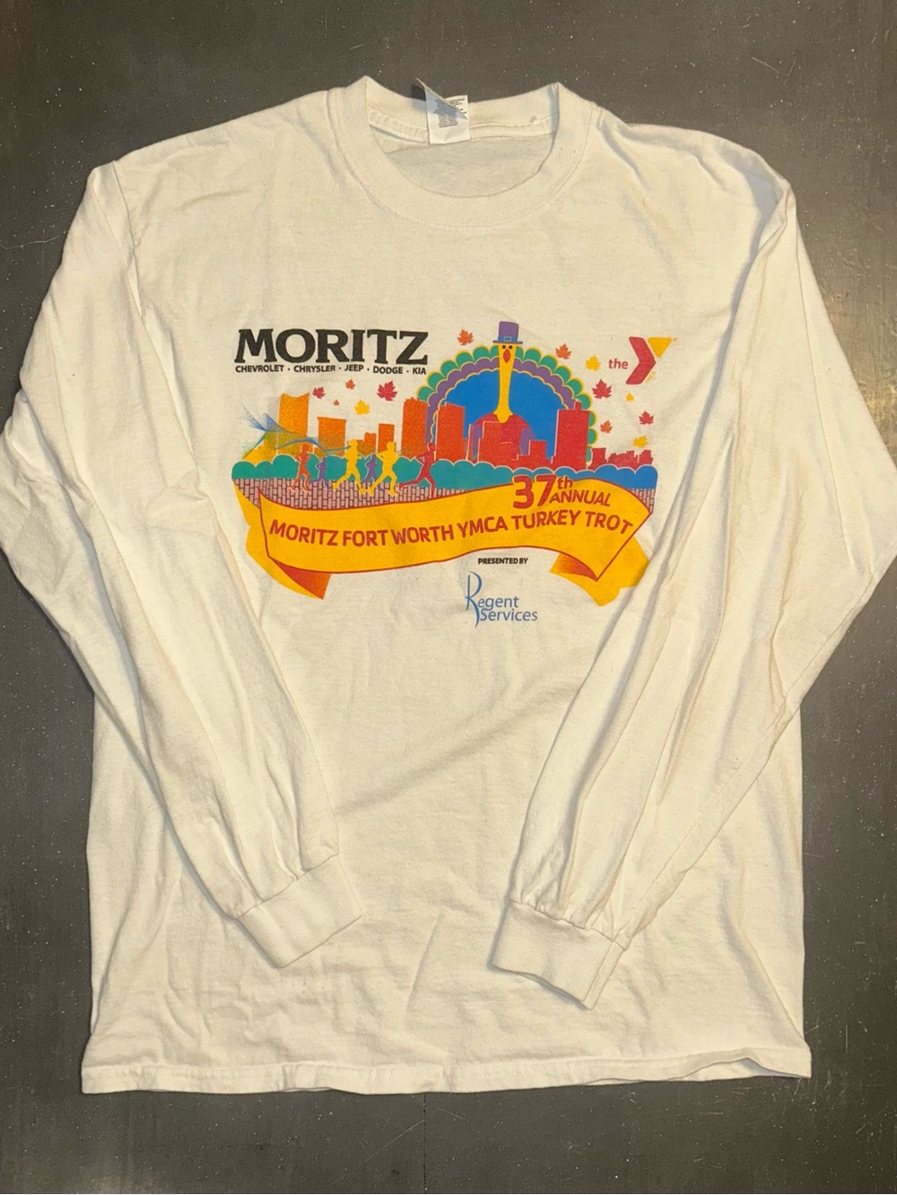 Gildan White Long Sleeve Shirt with Colorful Event Graphic